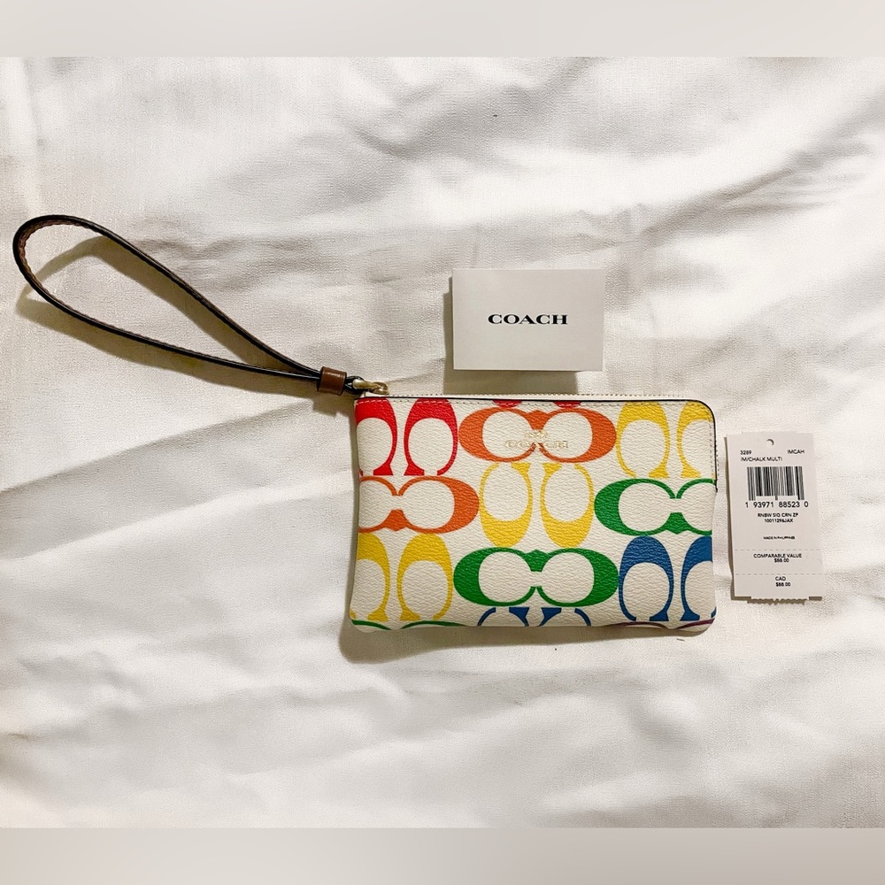 Corner Zip Wristlet In Rainbow Signature Canvas